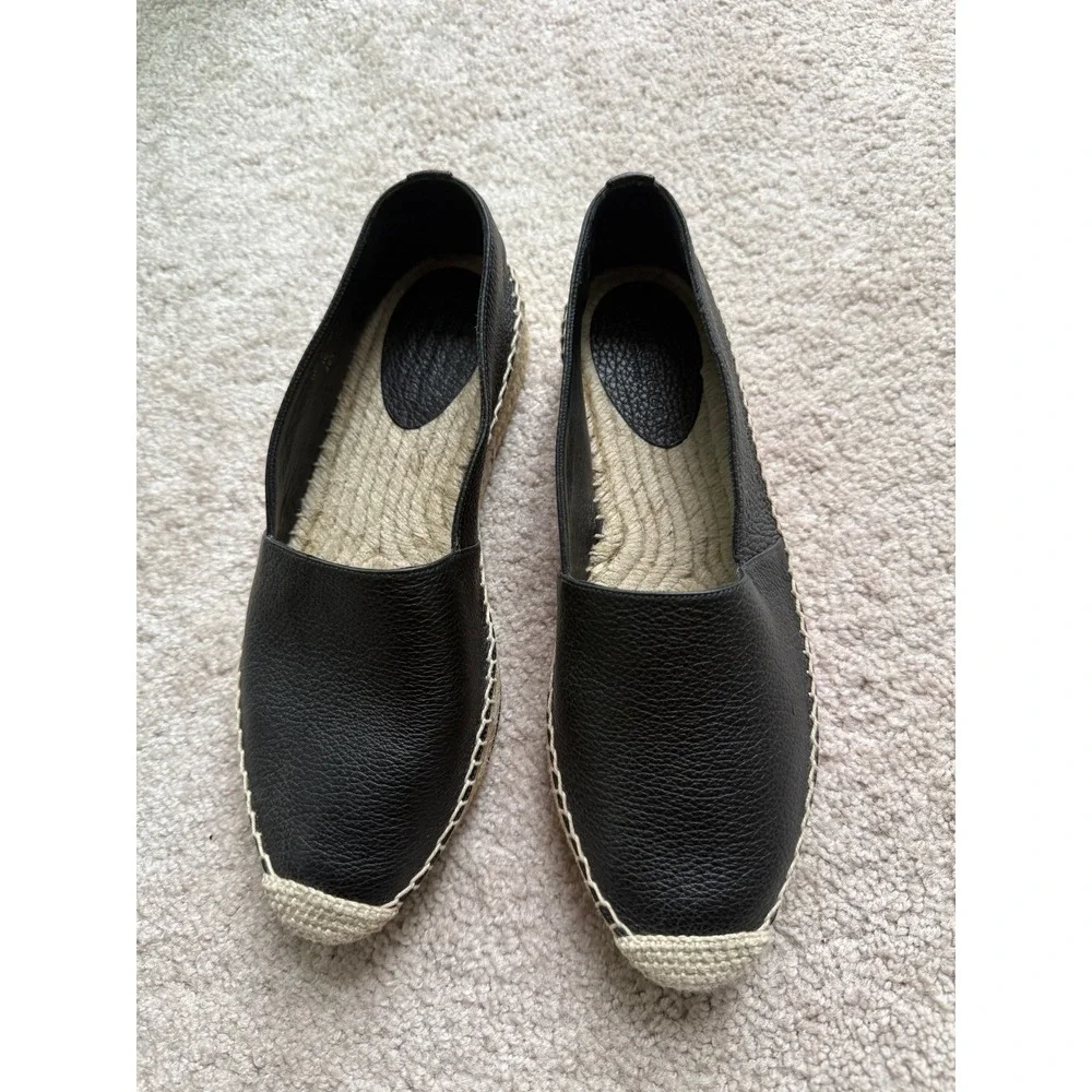 Lafayette 148 New York Black Pebbled Leather Espadrille Flats Women 36.5 Preppy